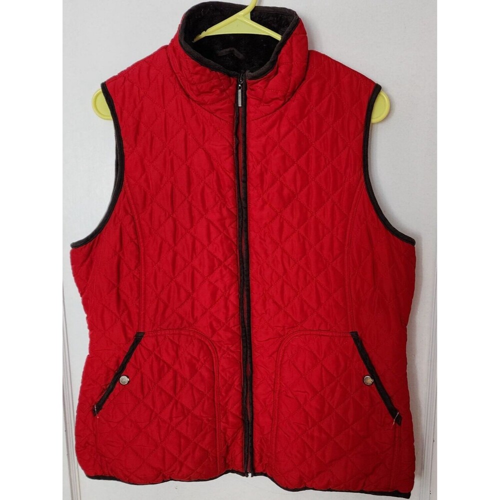WEATHERPROOF Full Zip Red Faux Sherpa Lined Women Quilted Vest Size L